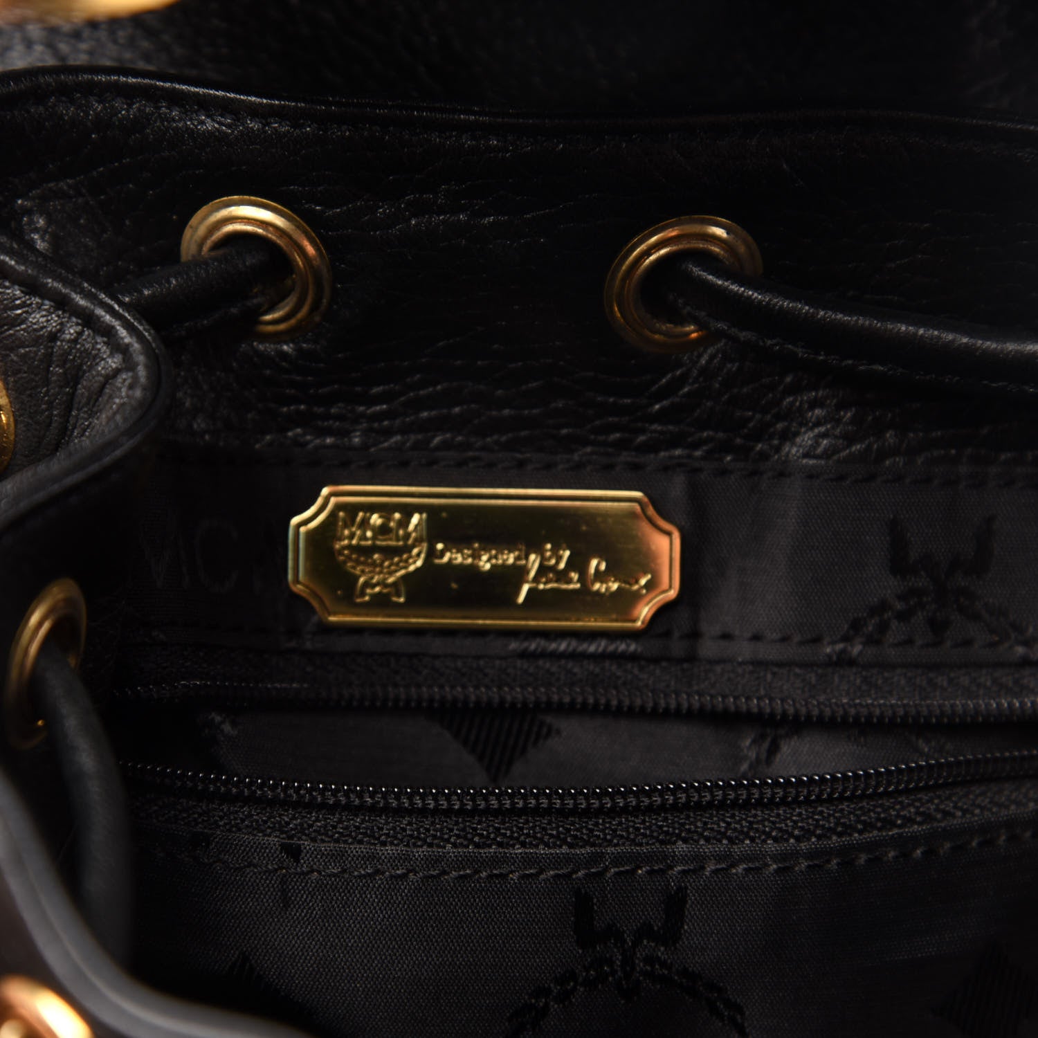 MCM Grained Calfskin Studded Drawstring Backpack Black 7 of 12