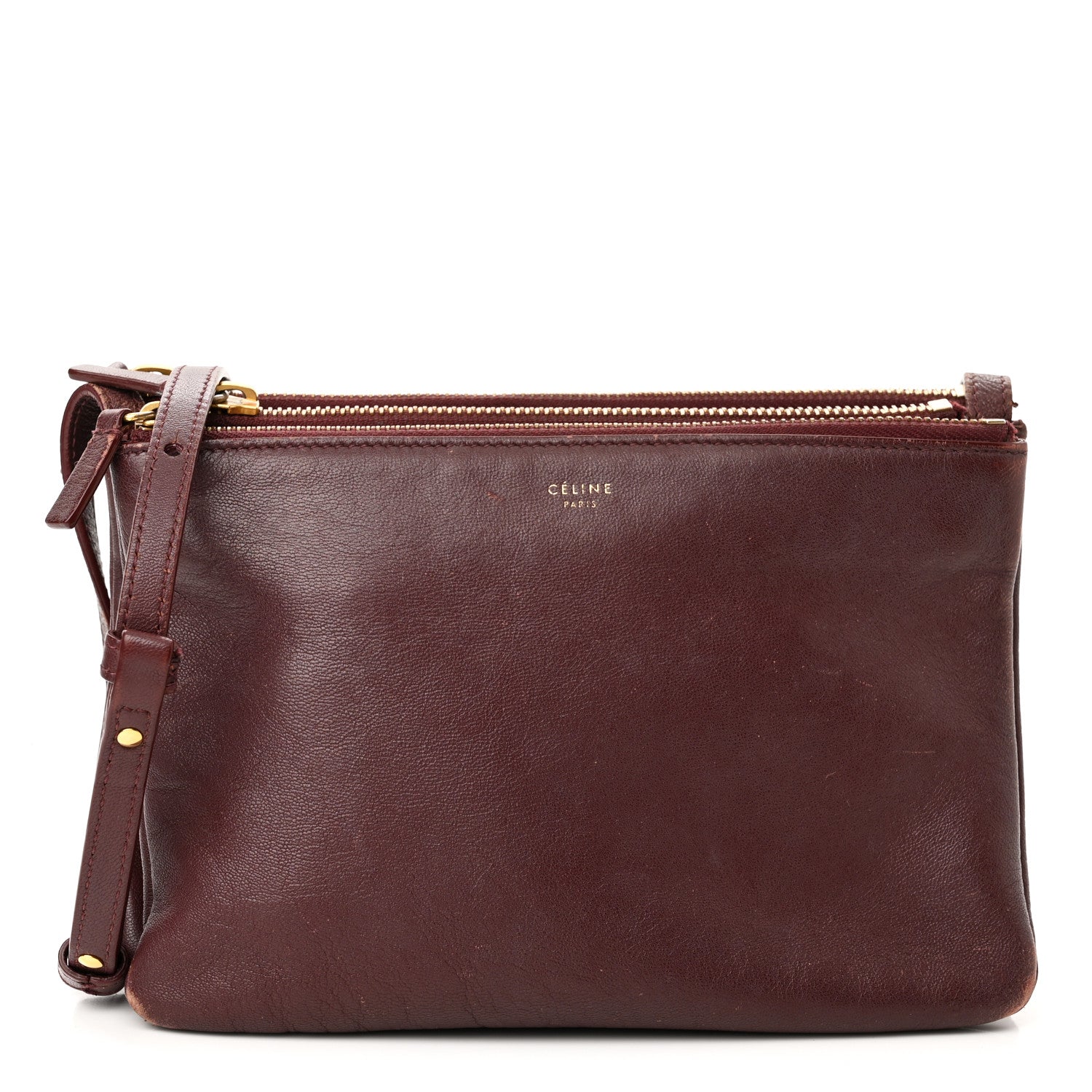 Celine Lambskin Large Trio Crossbody Bag Burgundy 1 of 14