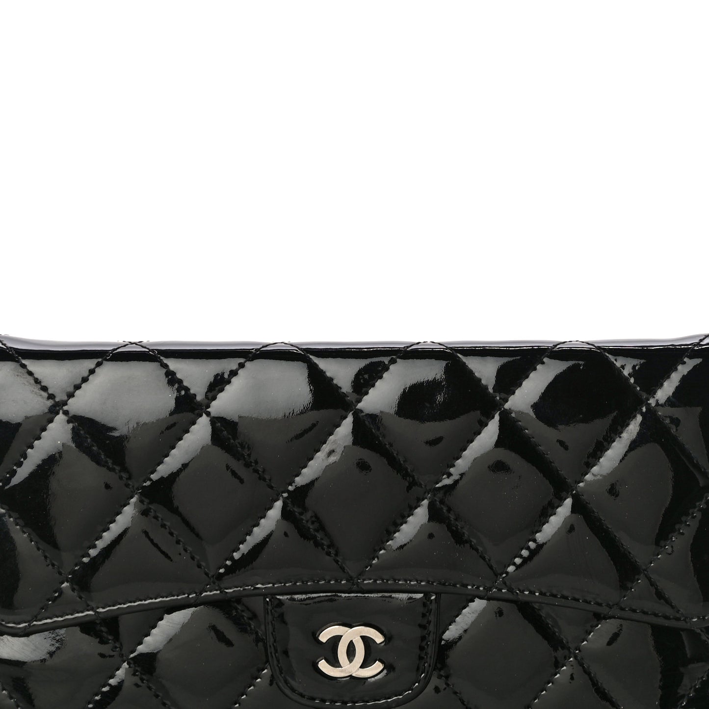 Patent Quilted Large Flap Wallet Black