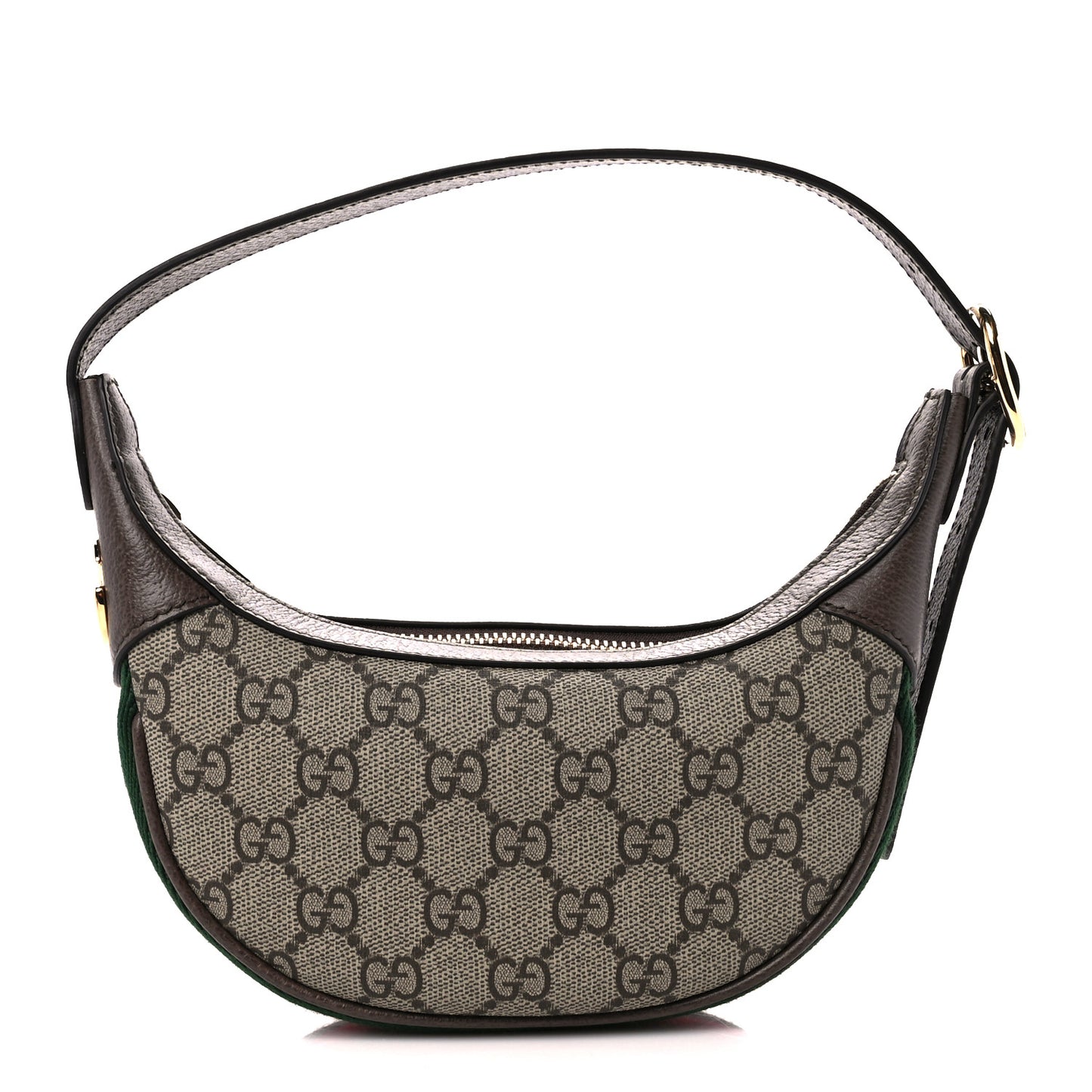 GG Supreme Monogram Textured Calfskin Web Mini Ophidia Half Moon Hobo Beige Ebony New Acero