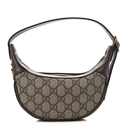 Gucci GG Supreme Monogram Textured Calfskin Web Mini Ophidia Half Moon Hobo Beige Ebony New Acero 1 of 10