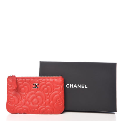 Chanel Goatskin Camellia Embossed Cosmetic Pouch Red 8 of 8