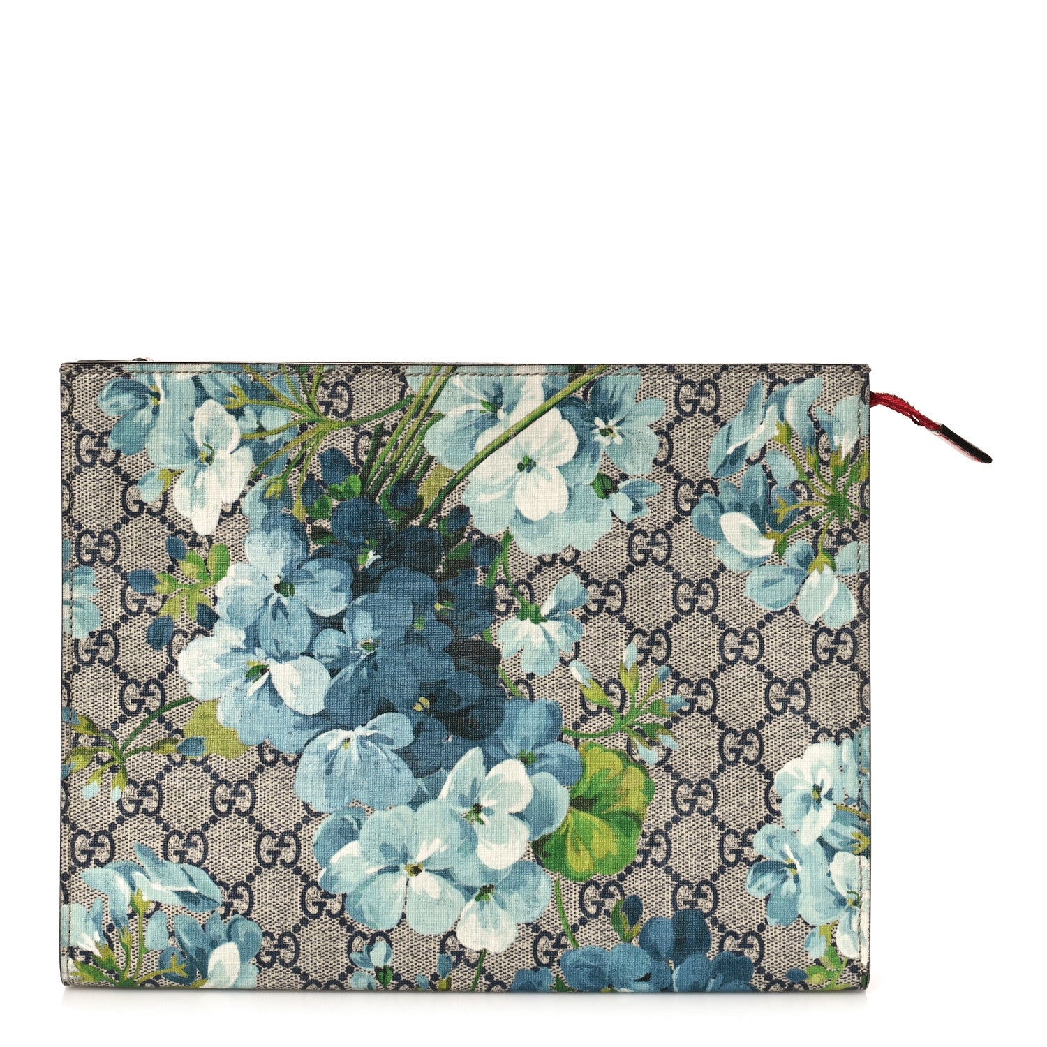 Gucci GG Supreme Monogram Blooms Large Cosmetic Case Beige Blue Navy Hibiscus Red 1 of 9