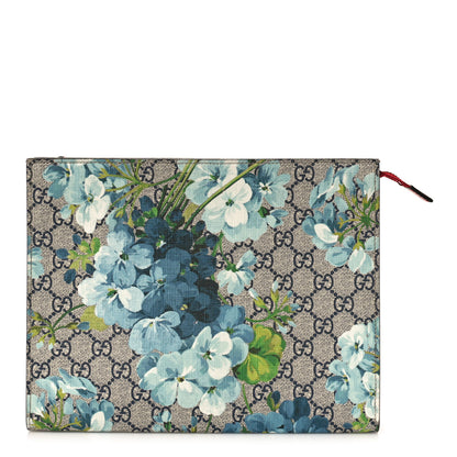 Gucci GG Supreme Monogram Blooms Large Cosmetic Case Beige Blue Navy Hibiscus Red 1 of 9