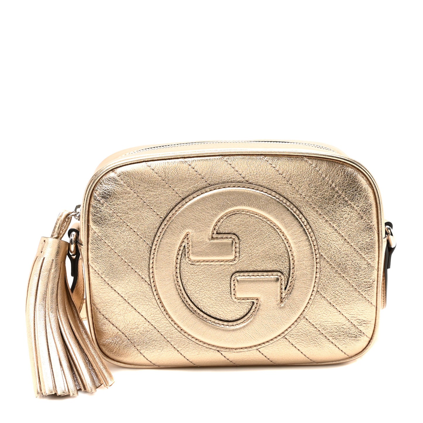 Metallic Sakai Be Green Calfskin Diagonal Stitched Small Blondie Shoulder Bag Golden Beige