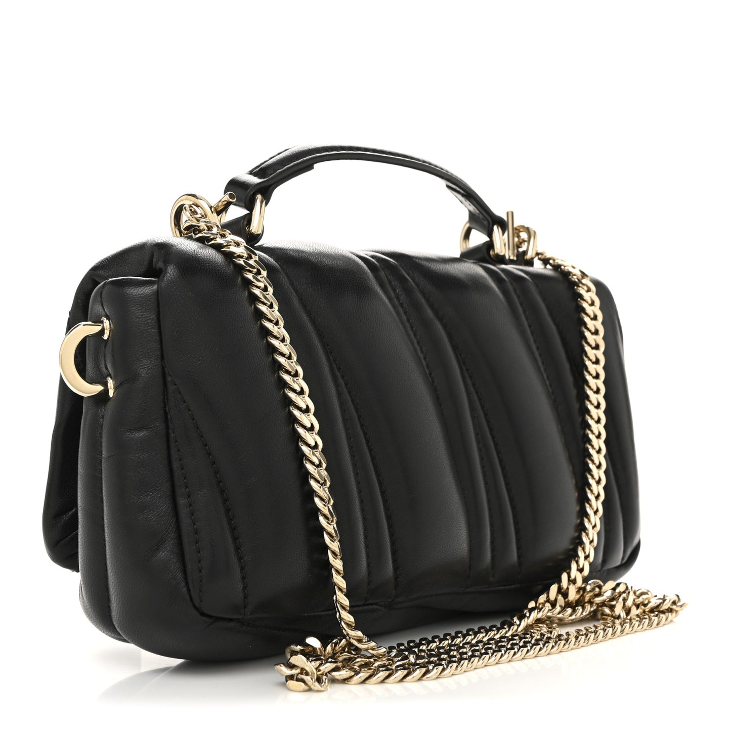 Lambskin Quilted Mini GG Milano Top Handle Shoulder Bag Black
