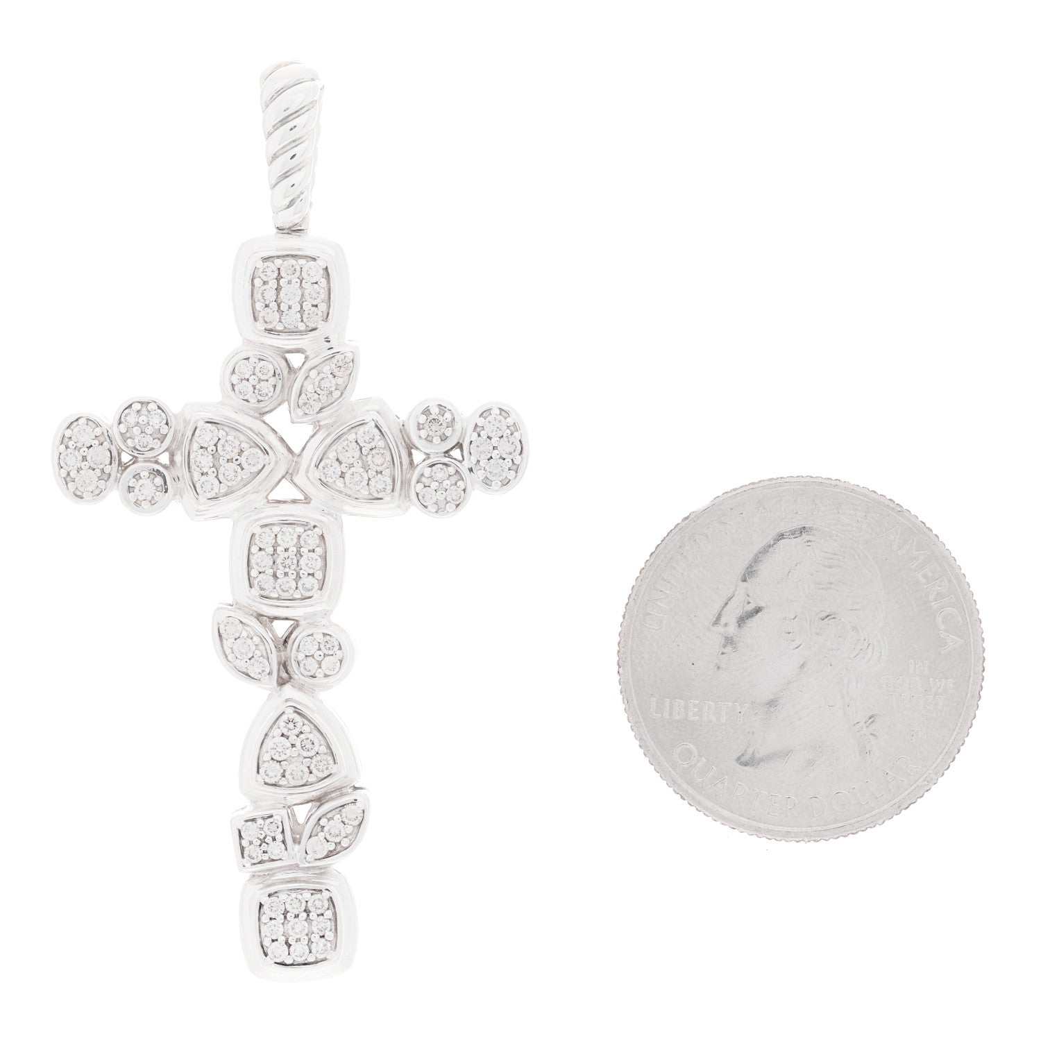 David Yurman Sterling Silver Diamond Mosaic Cross Pendant 2 of 4