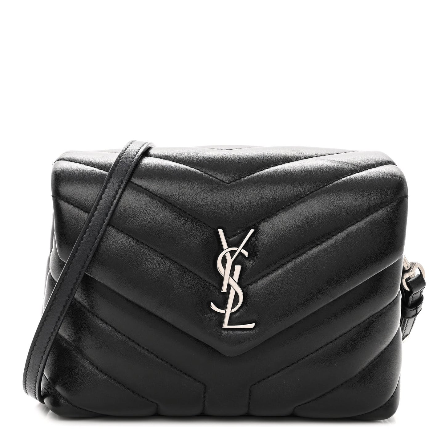 SAINT LAURENT Calfskin Y Quilted Monogram Toy Loulou Crossbody Bag Black