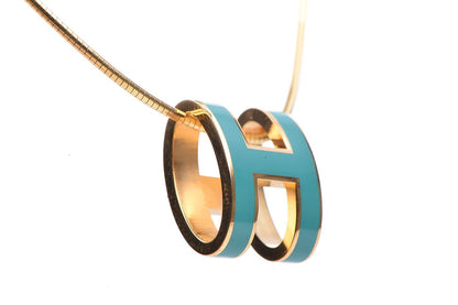 Hermes Lacquered Gold Pop H Pendant Necklace Turquoise 4 of 9