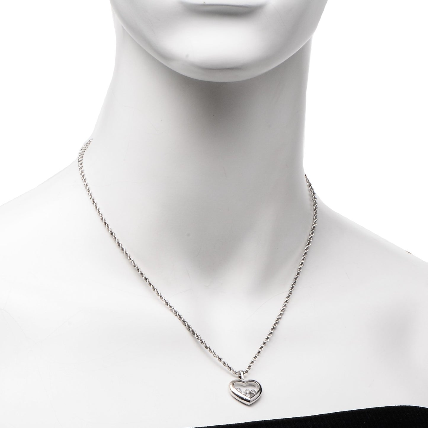 18K White Gold 5 Happy Diamonds Icons Heart Pendant Necklace