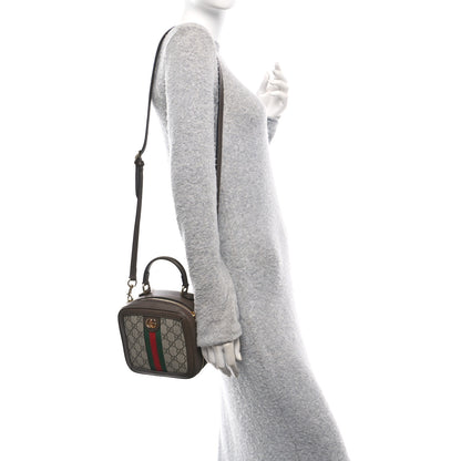 Gucci GG Supreme Monogram Textured Dollar Calfskin Mini Ophidia Top Handle Square Shoulder Bag Beige Ebony New Acero 2 of 12