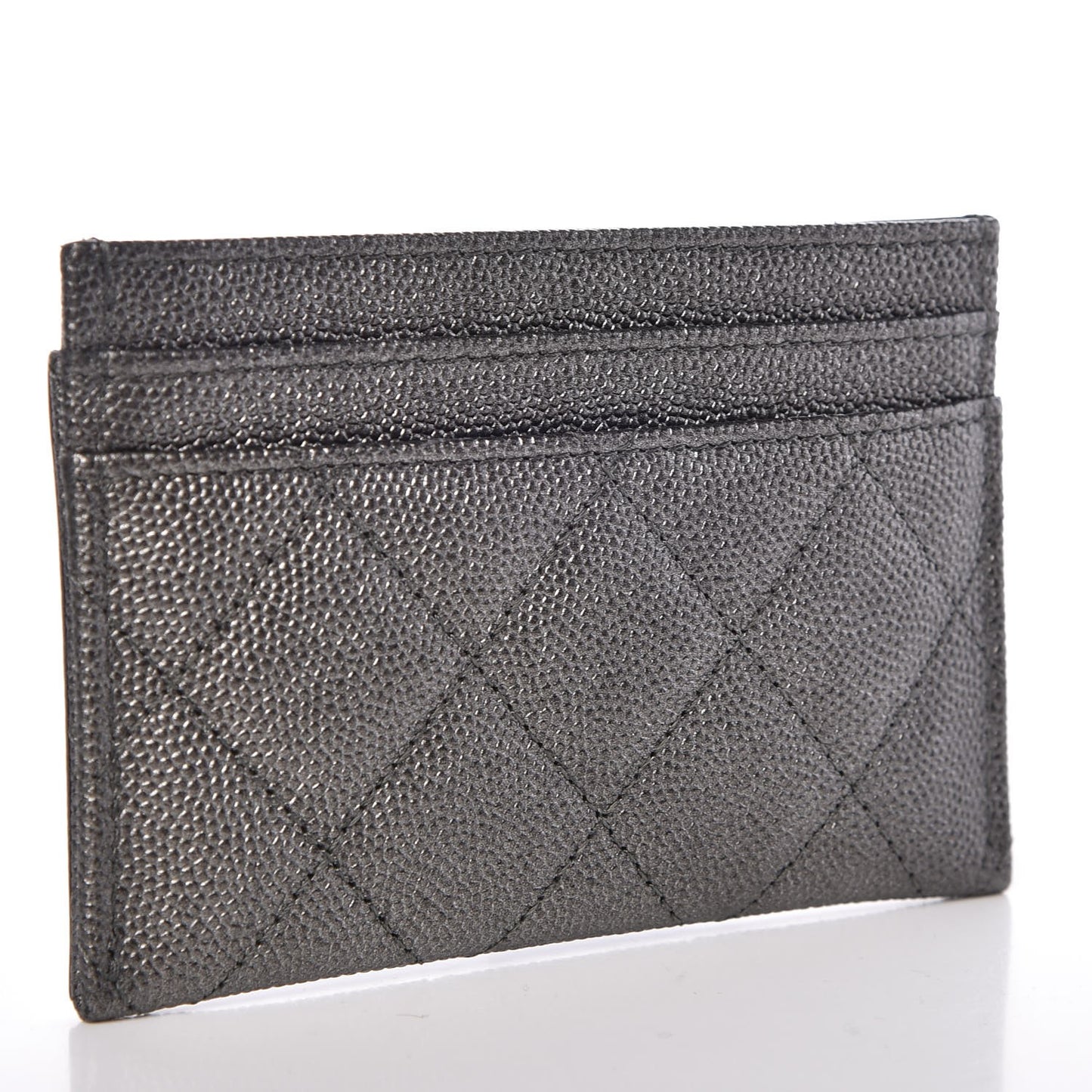 Metallic Caviar Quilted CC Card Holder Dark Silver