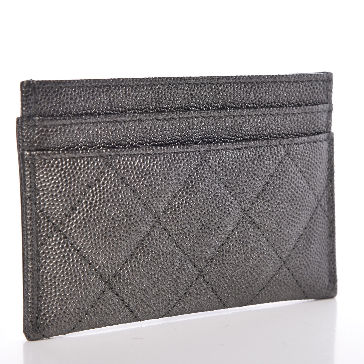 Chanel Metallic Caviar Quilted CC Card Holder Dark Silver 3 of 9