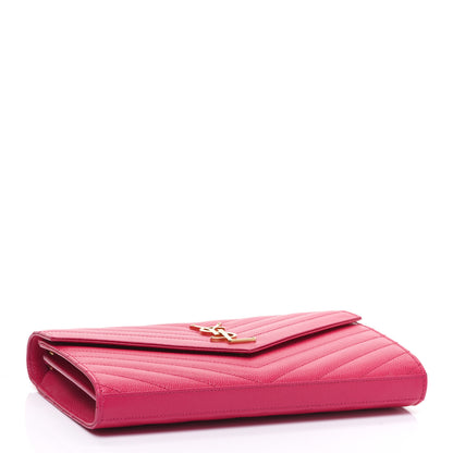Saint Laurent Grain De Poudre Matelasse Chevron Monogram Chain Wallet Lipstick Fuchsia 4 of 12