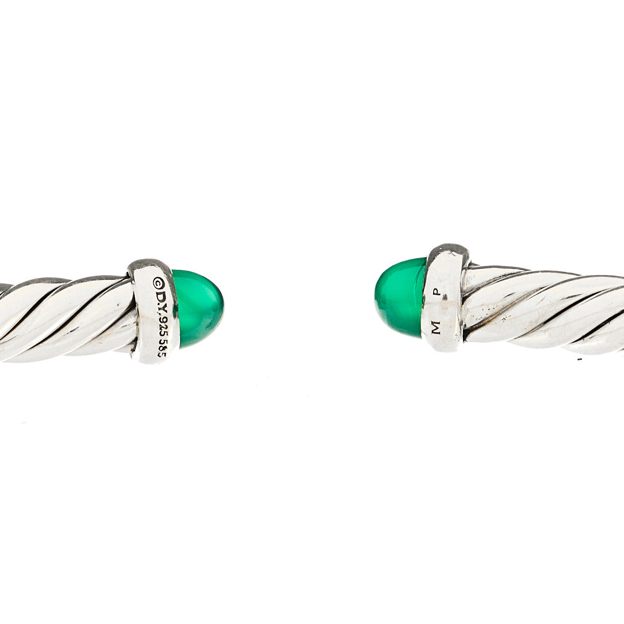 David Yurman Sterling Silver 14K Yellow Gold Green Onyx 4mm Cable Flex Bracelet 3 of 3