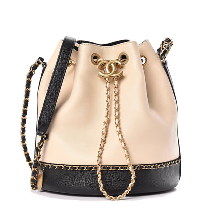 Chanel Lambskin Caviar Lovely Chains Drawstring Bag Beige Black 1 of 16