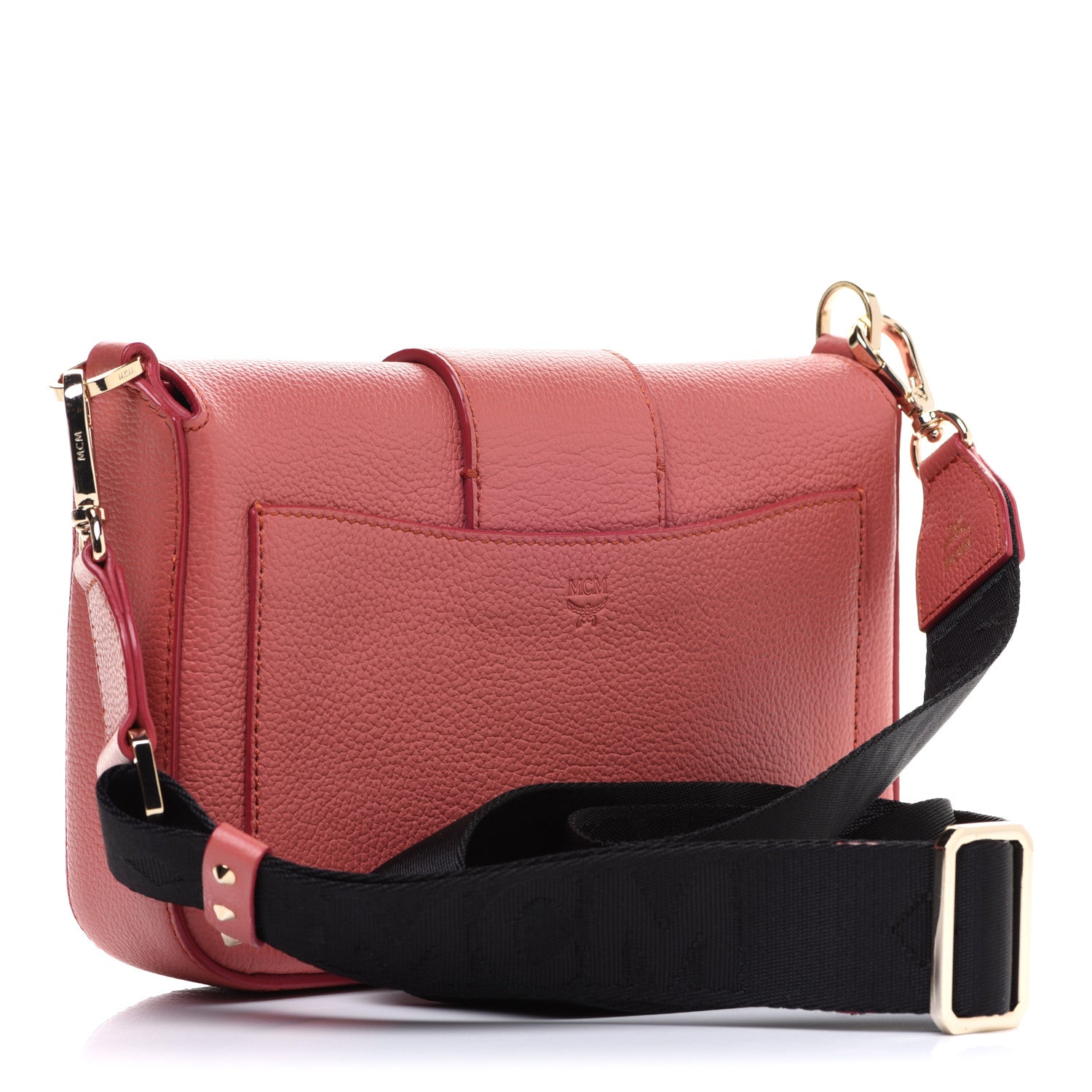 MCM Calfskin Studded Shoulder Bag Pink 3 of 12