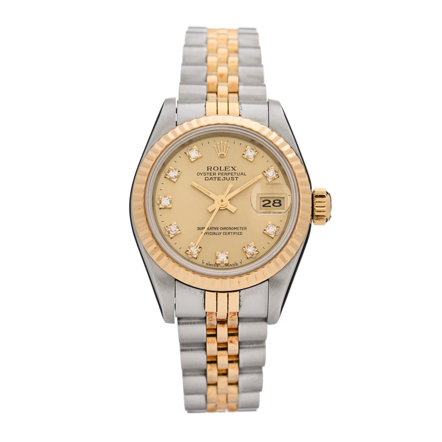Rolex Stainless Steel 18K Yellow Gold Diamond 26mm Oyster Perpetual Datejust Watch Champagne 69173 1 of 5