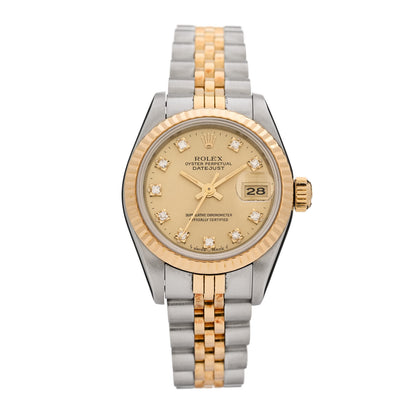 Rolex Stainless Steel 18K Yellow Gold Diamond 26mm Oyster Perpetual Datejust Watch Champagne 69173 1 of 5