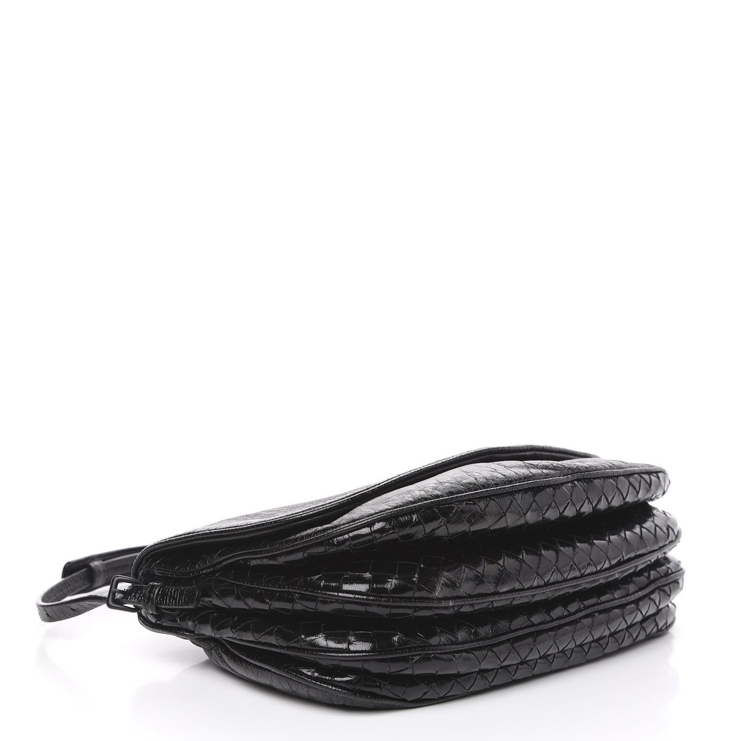 Patent Goatskin Intrecciato Shoulder Bag Black