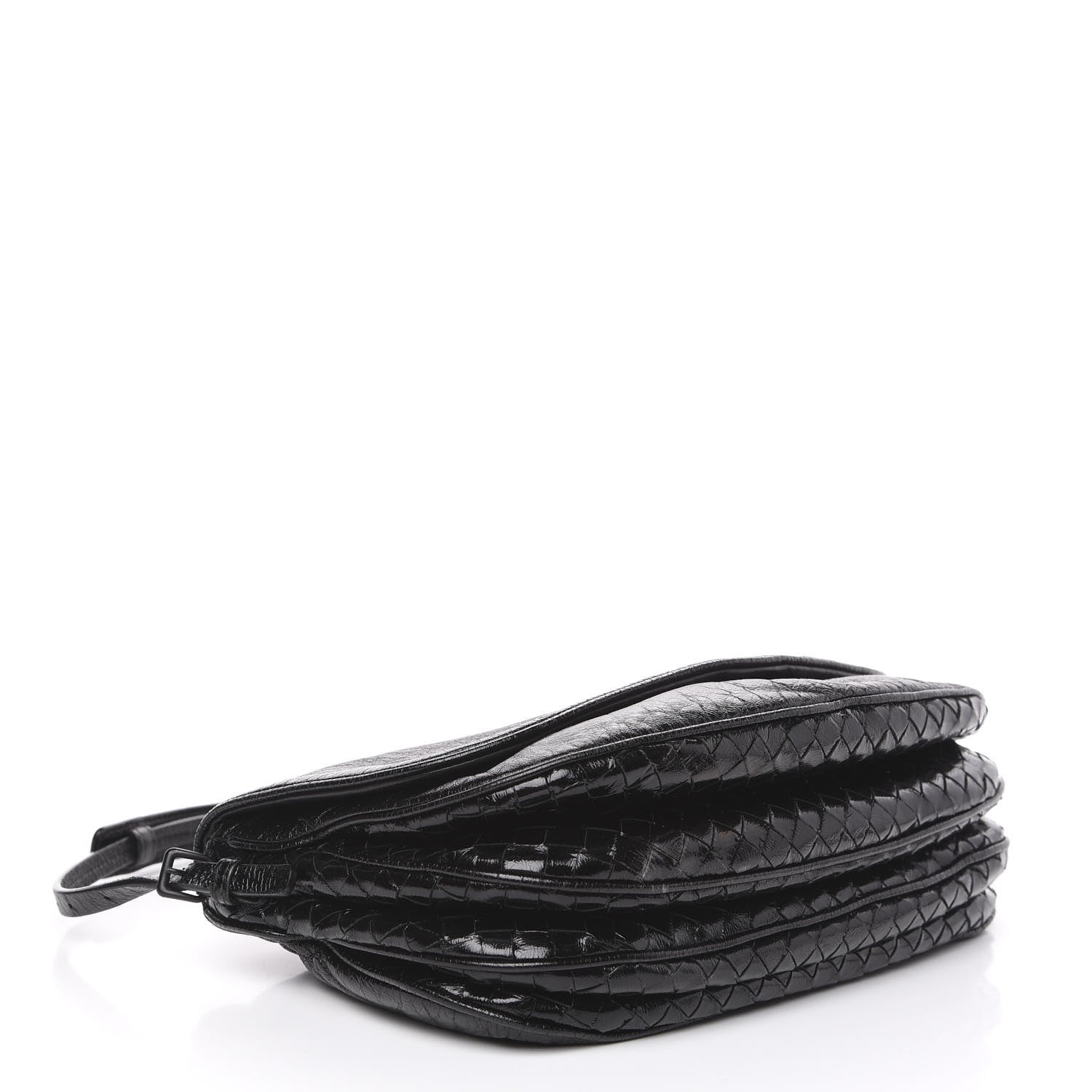 Bottega Veneta Patent Goatskin Intrecciato Shoulder Bag Black 3 of 10