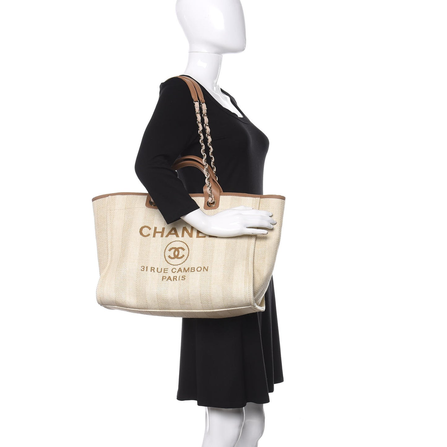Mixed Fibers Striped Medium Deauville Tote Beige
