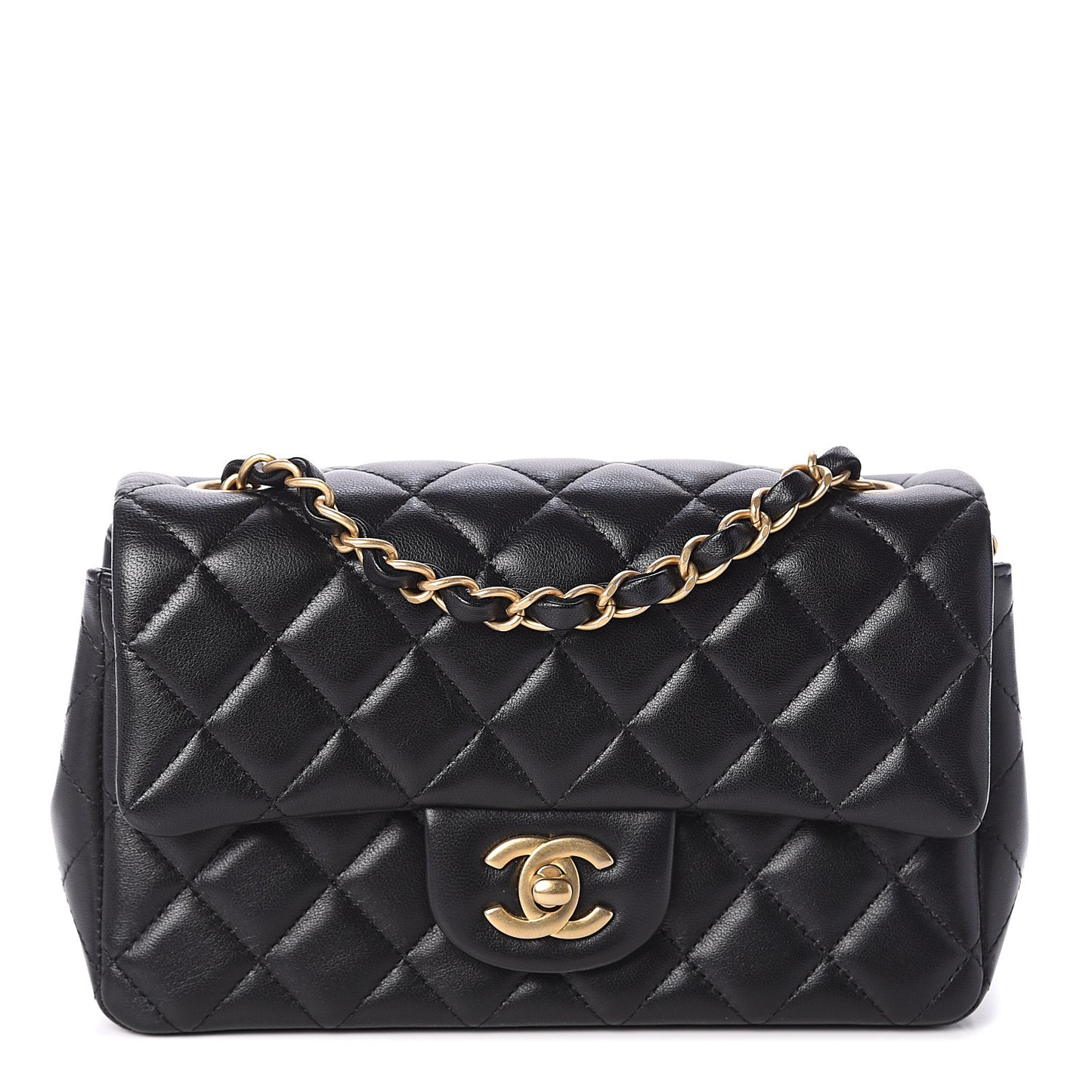 Lambskin Quilted Mini Rectangular Flap Black