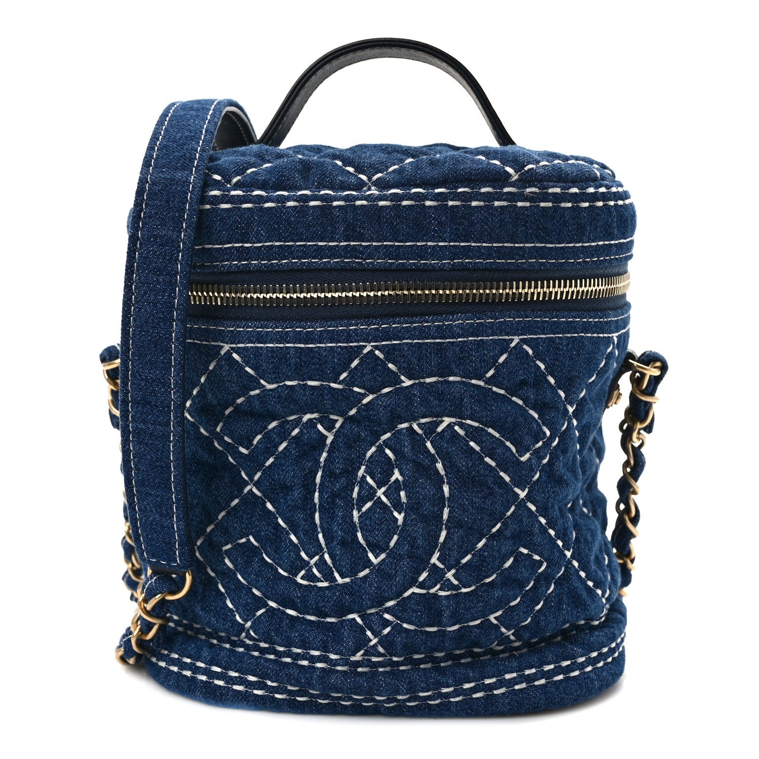 Chanel Denim Quilted Denim Trip Vanity Cosmetic Case Blue 1 of 14