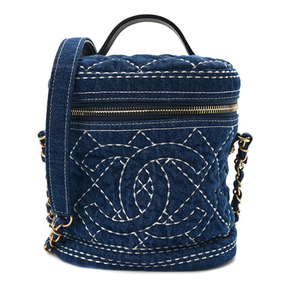 Chanel Denim Quilted Denim Trip Vanity Cosmetic Case Blue 1 of 14