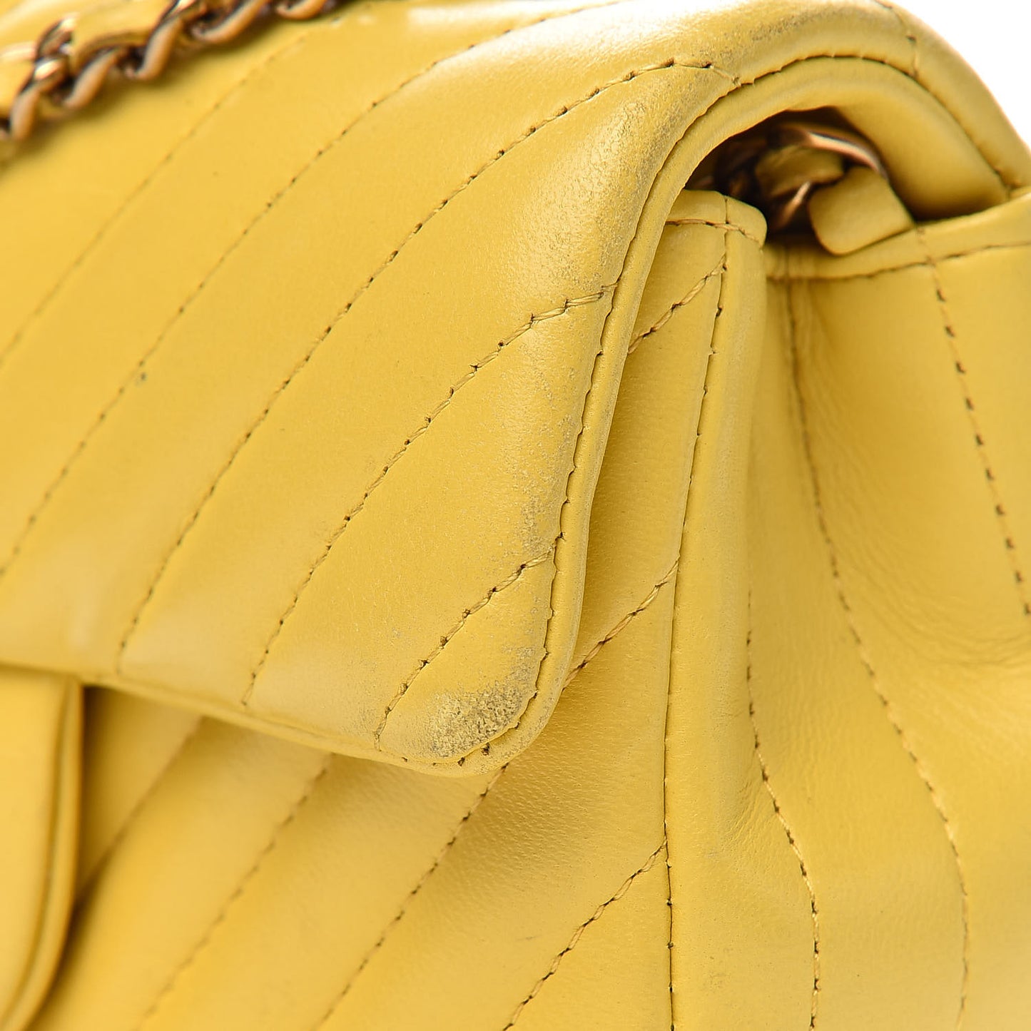 Lambskin Chevron Quilted Extra Mini Rectangular Flap Yellow
