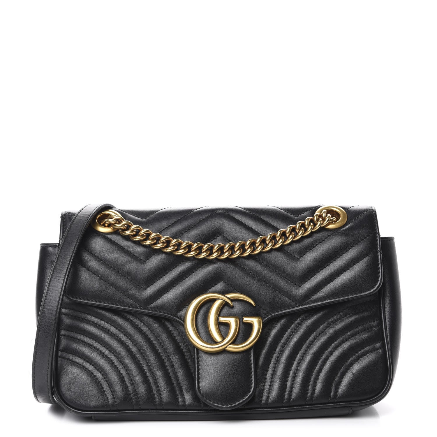 Gucci Calfskin Matelasse Small GG Marmont Shoulder Bag Black 1 of 11