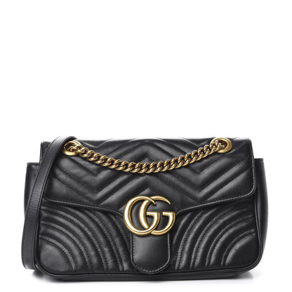 Gucci Calfskin Matelasse Small GG Marmont Shoulder Bag Black 1 of 11