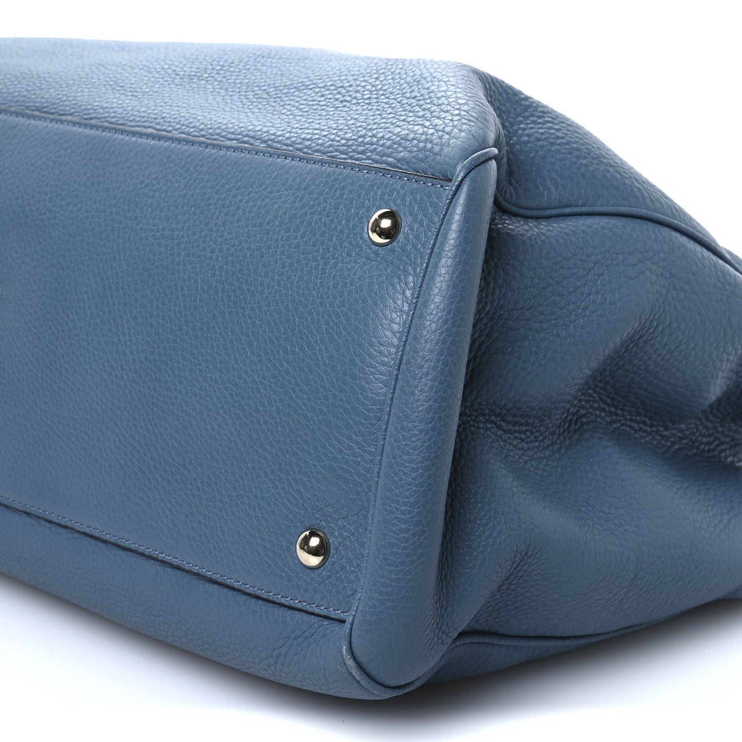 Pebbled Calfskin Large Bamboo Shopper Tote Light Blue