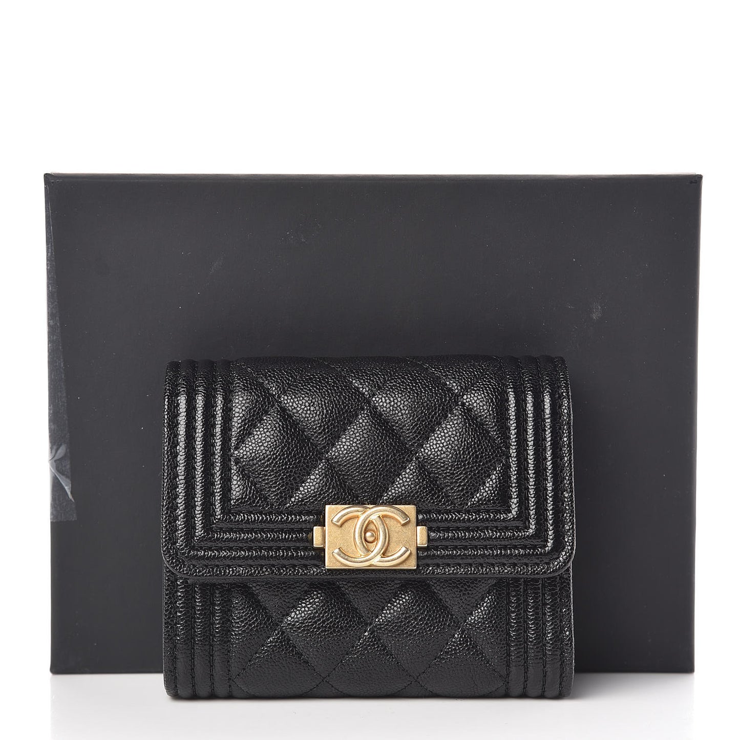 Caviar Quilted Small Boy Flap Wallet Black