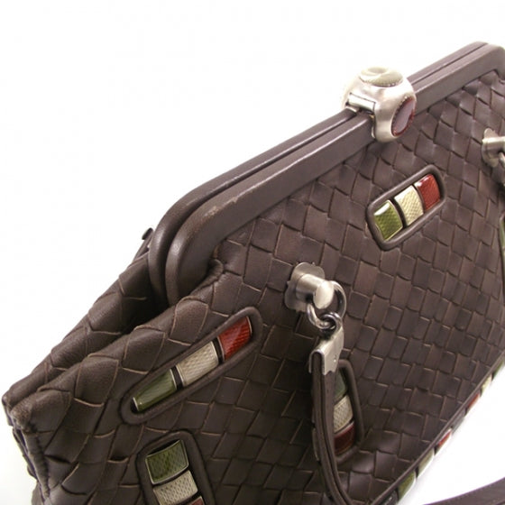 Leather Woven Enamel Tile Frame Bag