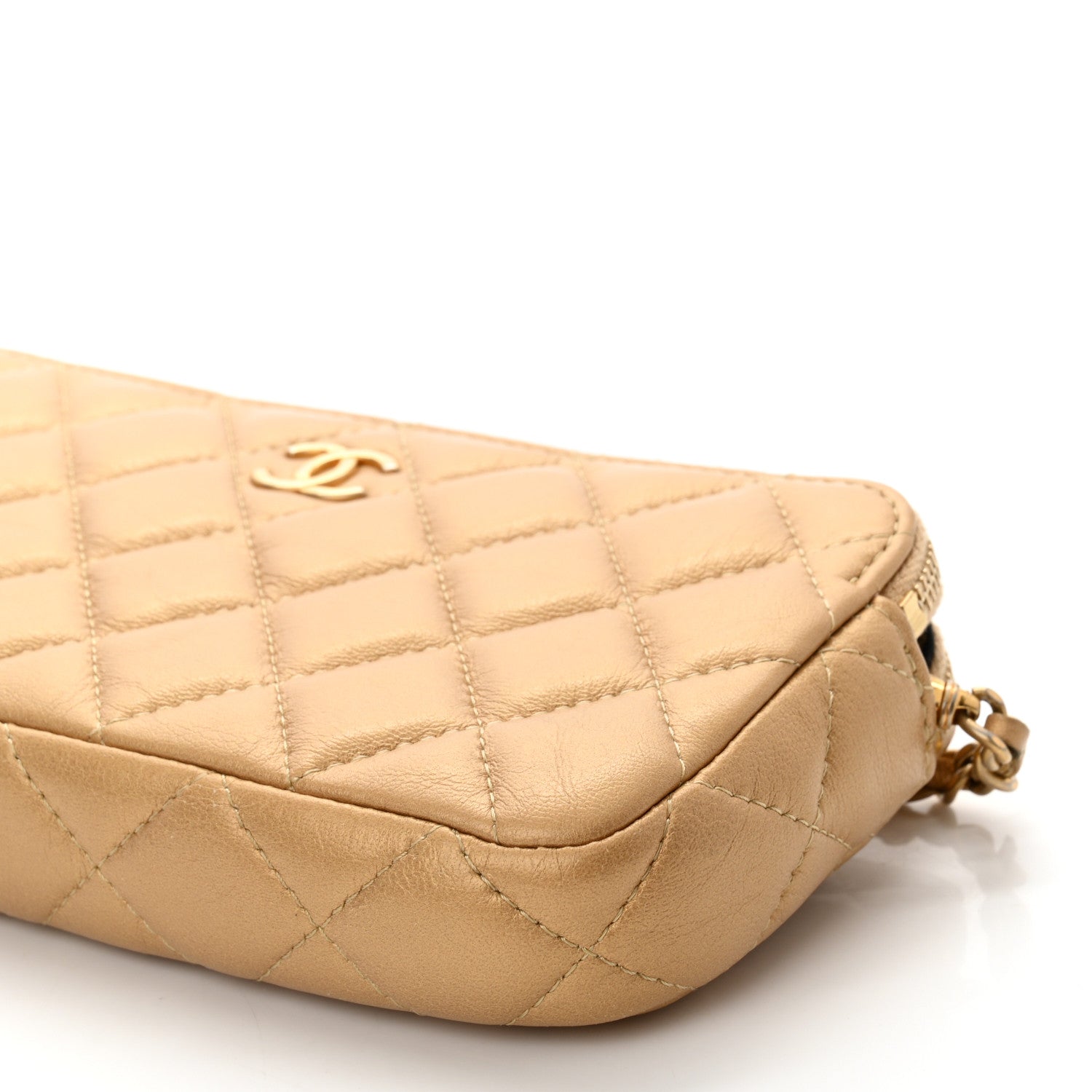 Chanel Metallic Lambskin Quilted Graffiti Small Clutch With Chain Gold 12 of 12