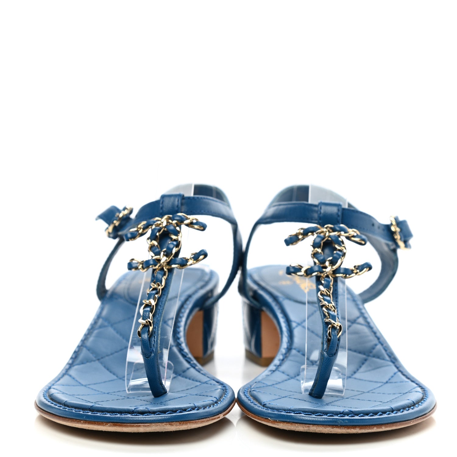 Chanel Lambskin Chain CC Logo Thong Sandals 36 Blue 2 of 7