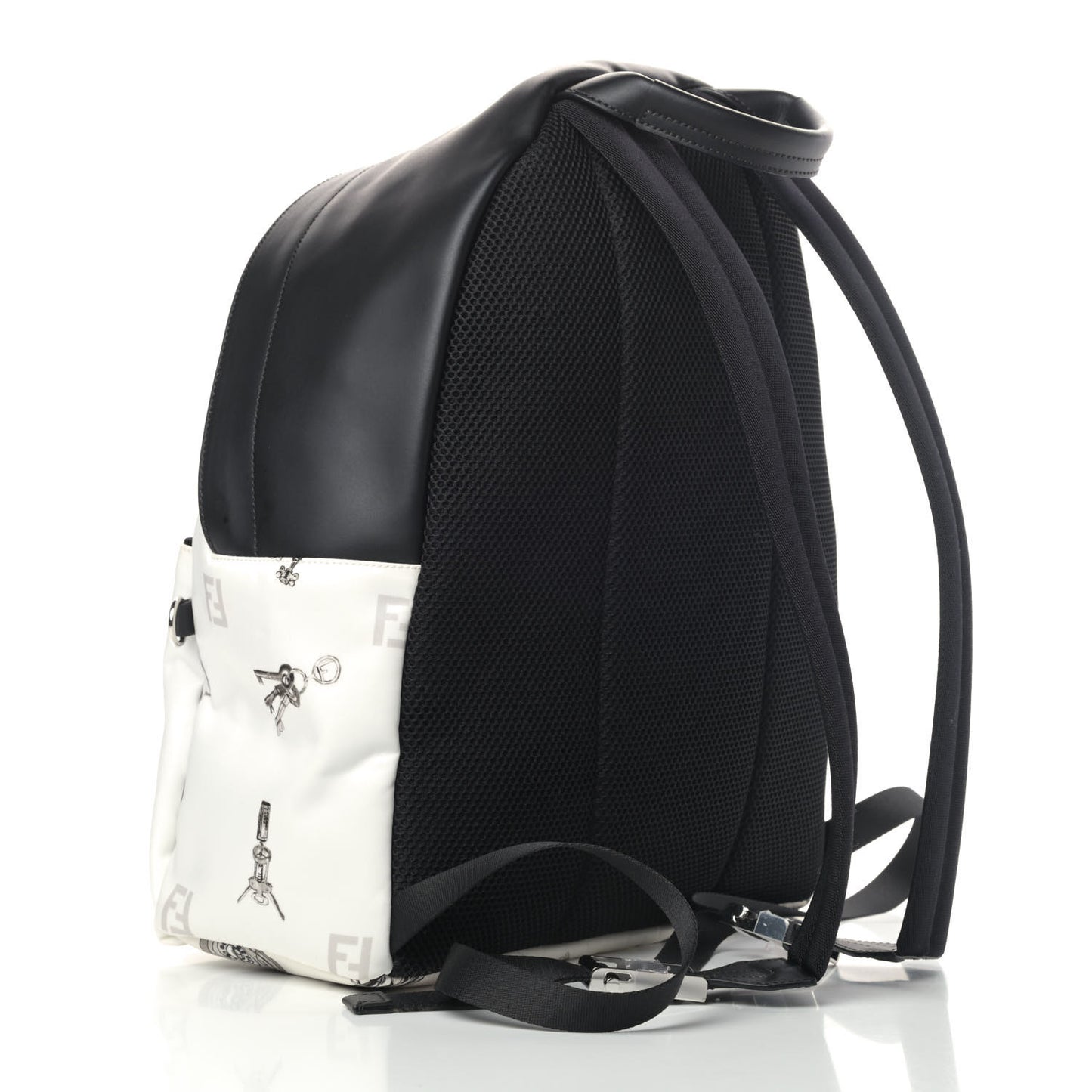 Nylon Calfskin Print Backpack Black White