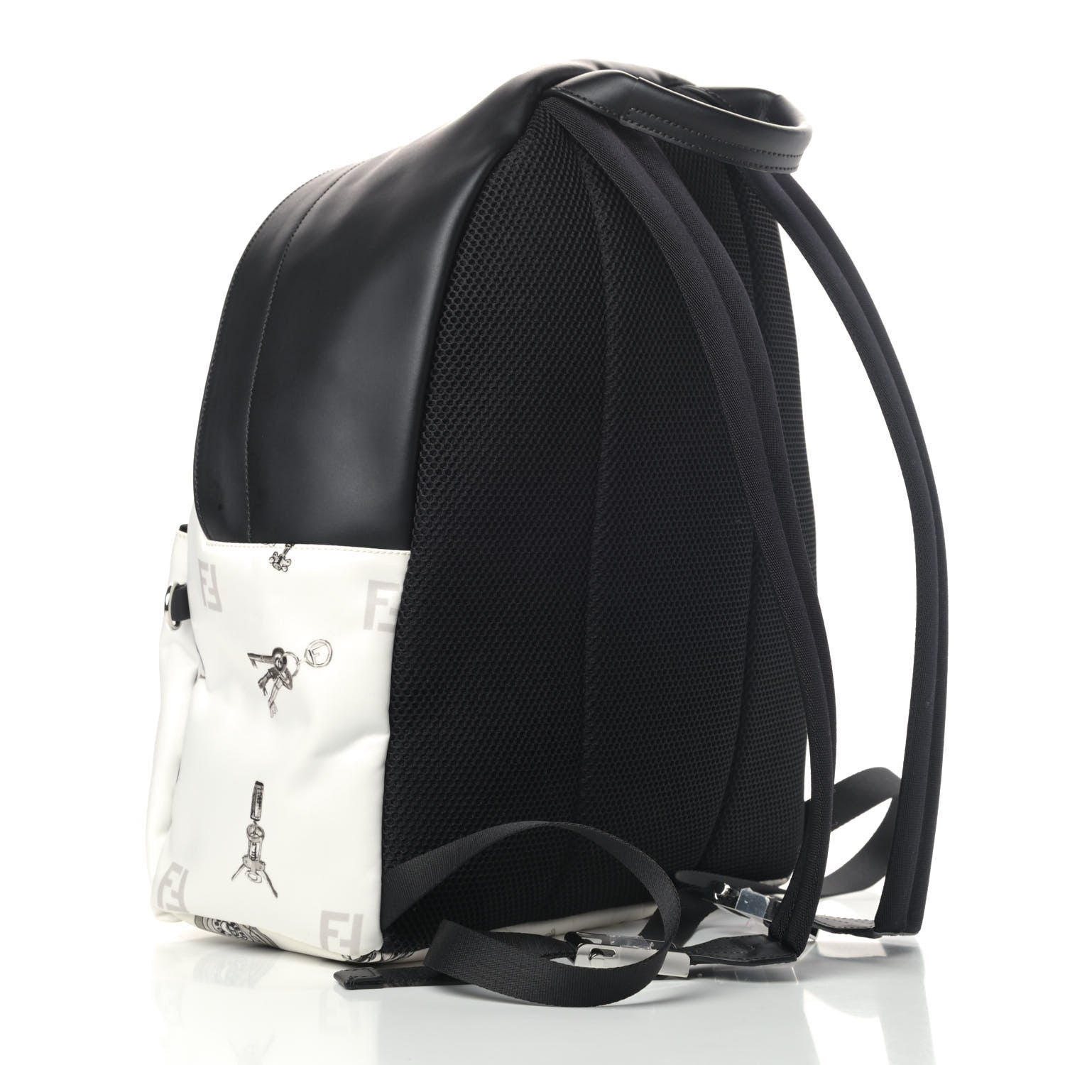 Fendi Nylon Calfskin Print Backpack Black White 2 of 6