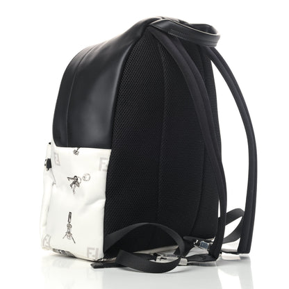 Fendi Nylon Calfskin Print Backpack Black White 2 of 6
