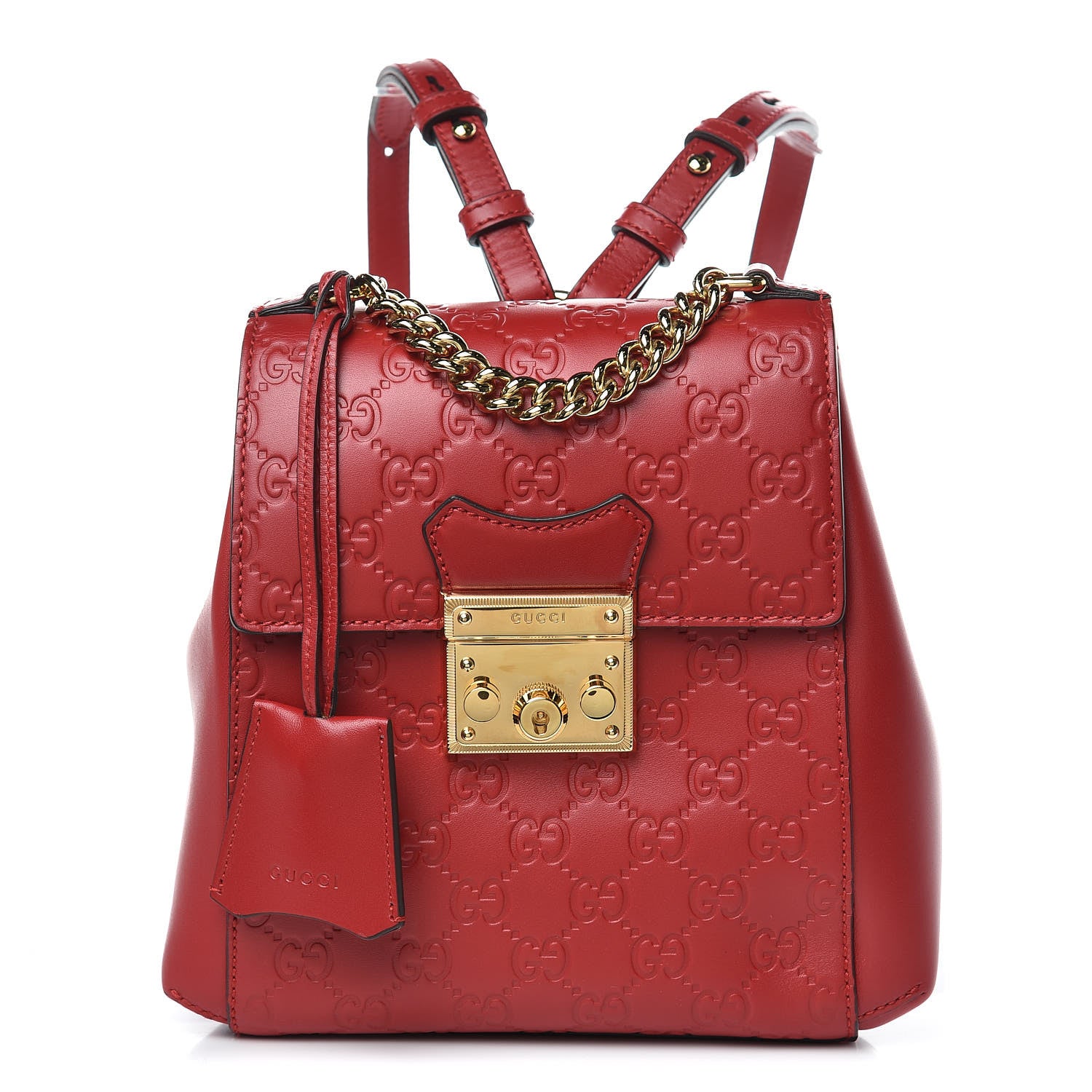 Gucci Guccissima Signature Padlock Backpack Hibiscus Red 1 of 9