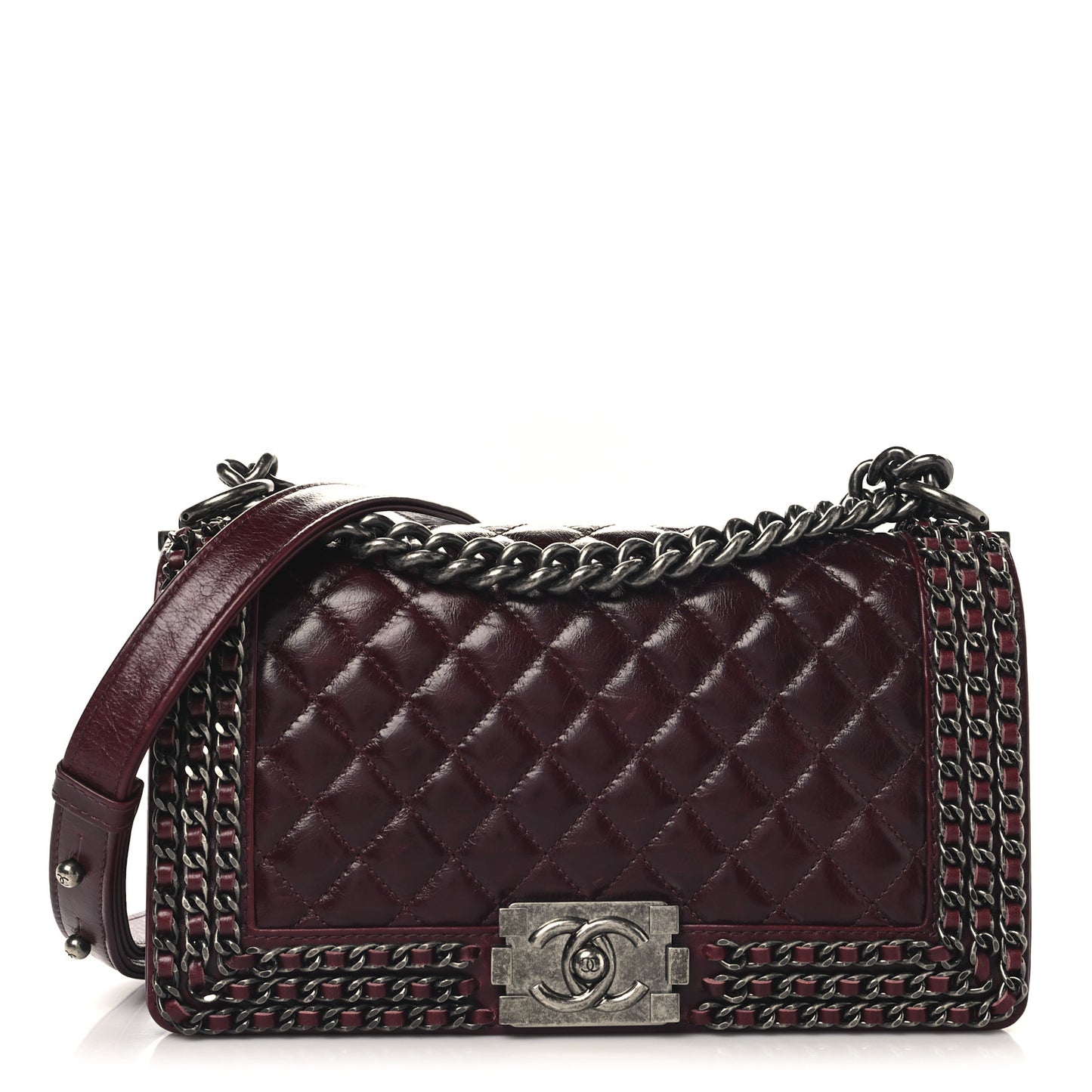 Glazed Calfskin Quilted Medium Boy Chained Flap Bordeaux