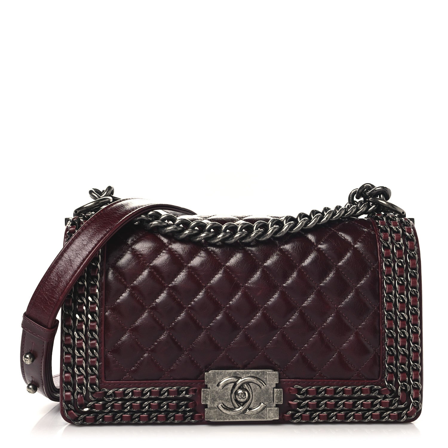 Chanel Glazed Calfskin Quilted Medium Boy Chained Flap Bordeaux 1 of 10