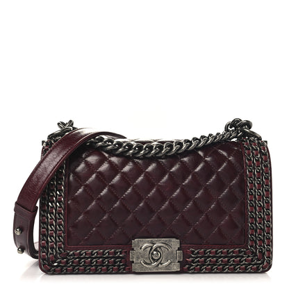 Chanel Glazed Calfskin Quilted Medium Boy Chained Flap Bordeaux 1 of 10