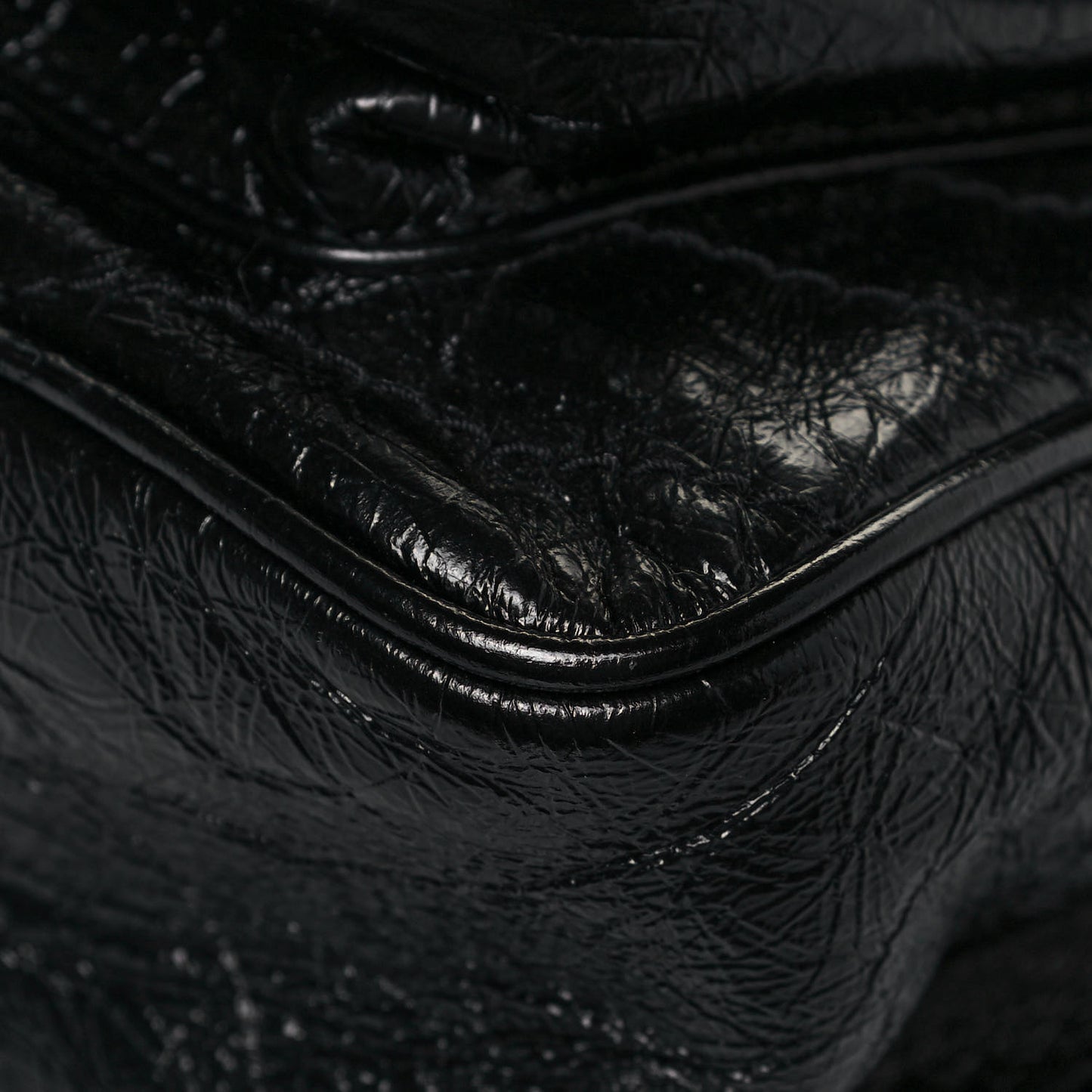 Crinkled Calfskin Matelasse Monogram Medium Niki Chain Satchel Black