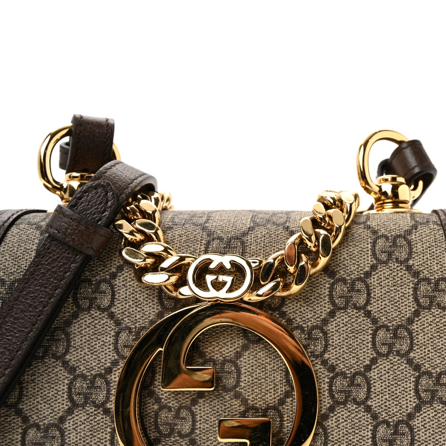 GG Supreme Monogram Textured Dollar Calfskin Mini Blondie Chain Shoulder Flap Bag Beige Ebony New Acero