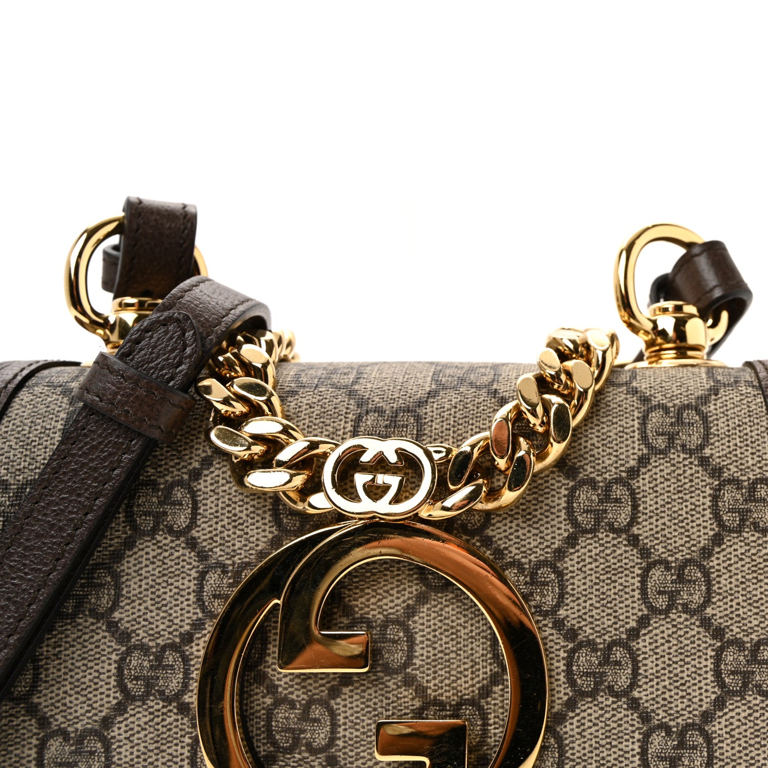 Gucci GG Supreme Monogram Textured Dollar Calfskin Mini Blondie Chain Shoulder Flap Bag Beige Ebony New Acero 6 of 8