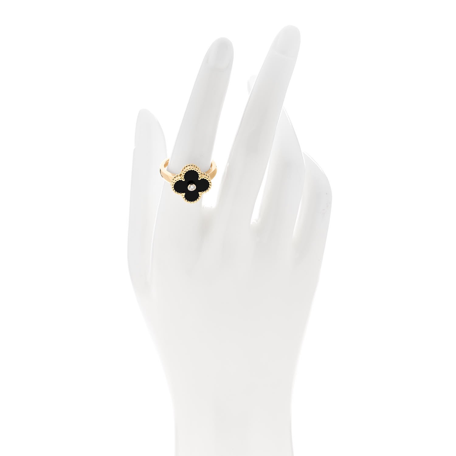 Van Cleef & Arpels 18K Yellow Gold Black Onyx Diamond Vintage Alhambra Ring 55 7.25 2 of 6