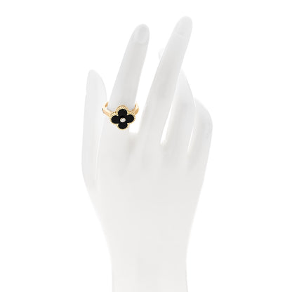 Van Cleef & Arpels 18K Yellow Gold Black Onyx Diamond Vintage Alhambra Ring 55 7.25 2 of 6