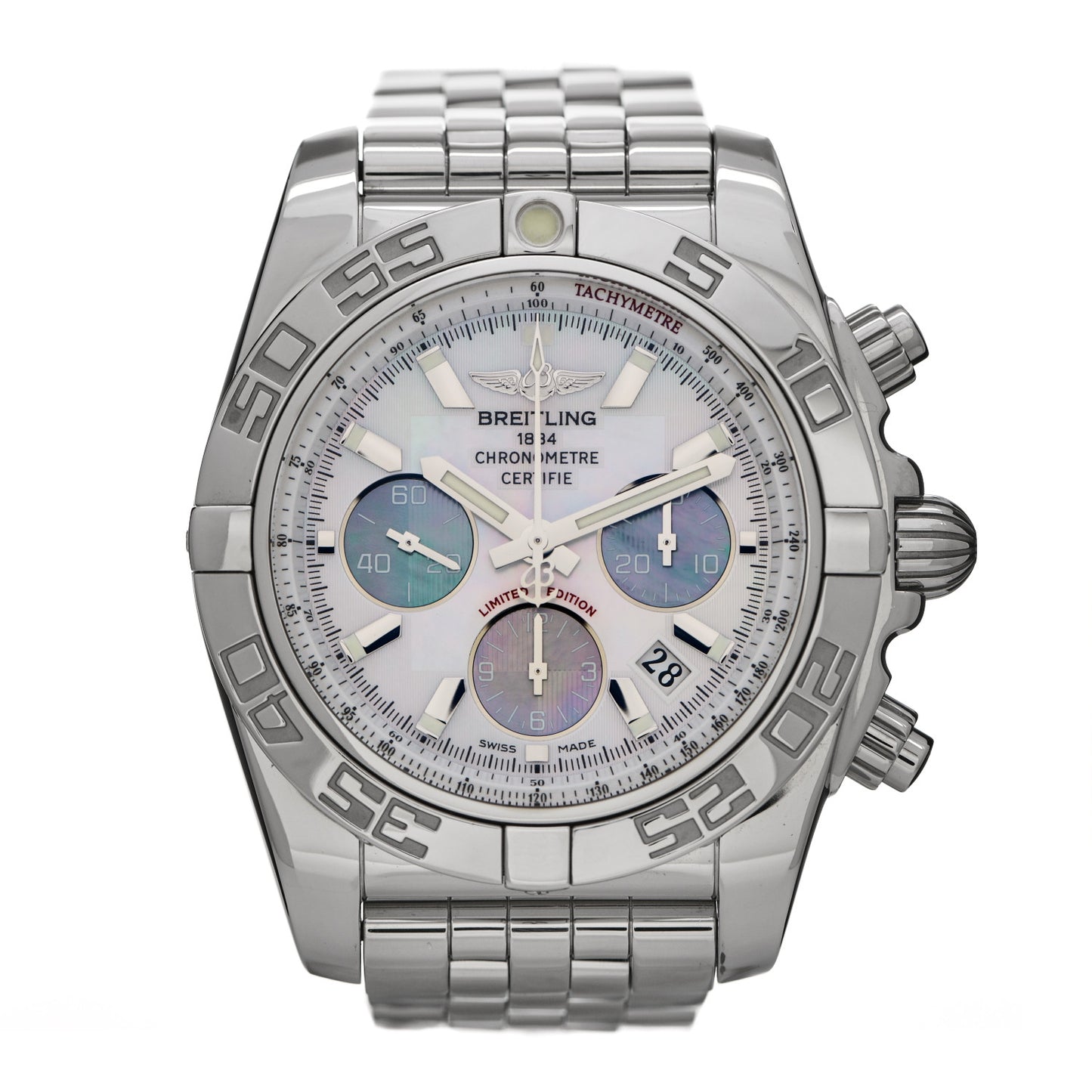 Stainless Steel Mother of Pearl 44mm Chronomat Automatic Watch AB0110